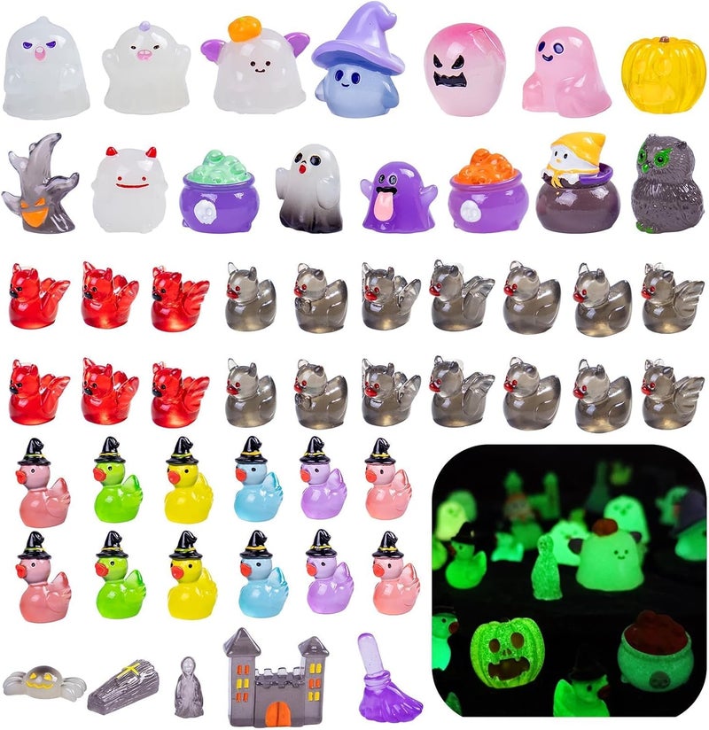 Nerfcareani Dsooldre 50pcs Luminous Halloween Mini Resin Statue for Crafts Luminous Miniature Figures Hide Pumpkin Ghost Miniature Figures Bulk Halloween Party Favors Desktop (SXL-SSSZ-WSJ-50PC) - Image 1
